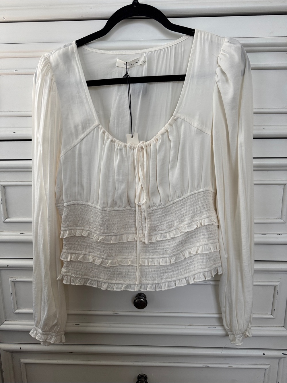 Mustard Seed Cream Ruffle-Tiered Peasant Blouse